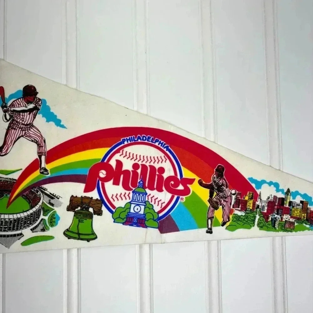 Vintage Phillies Baseball Pennant RARE Veteran's Stadium Rainbow 1970s HTF - Picture 1 of 12